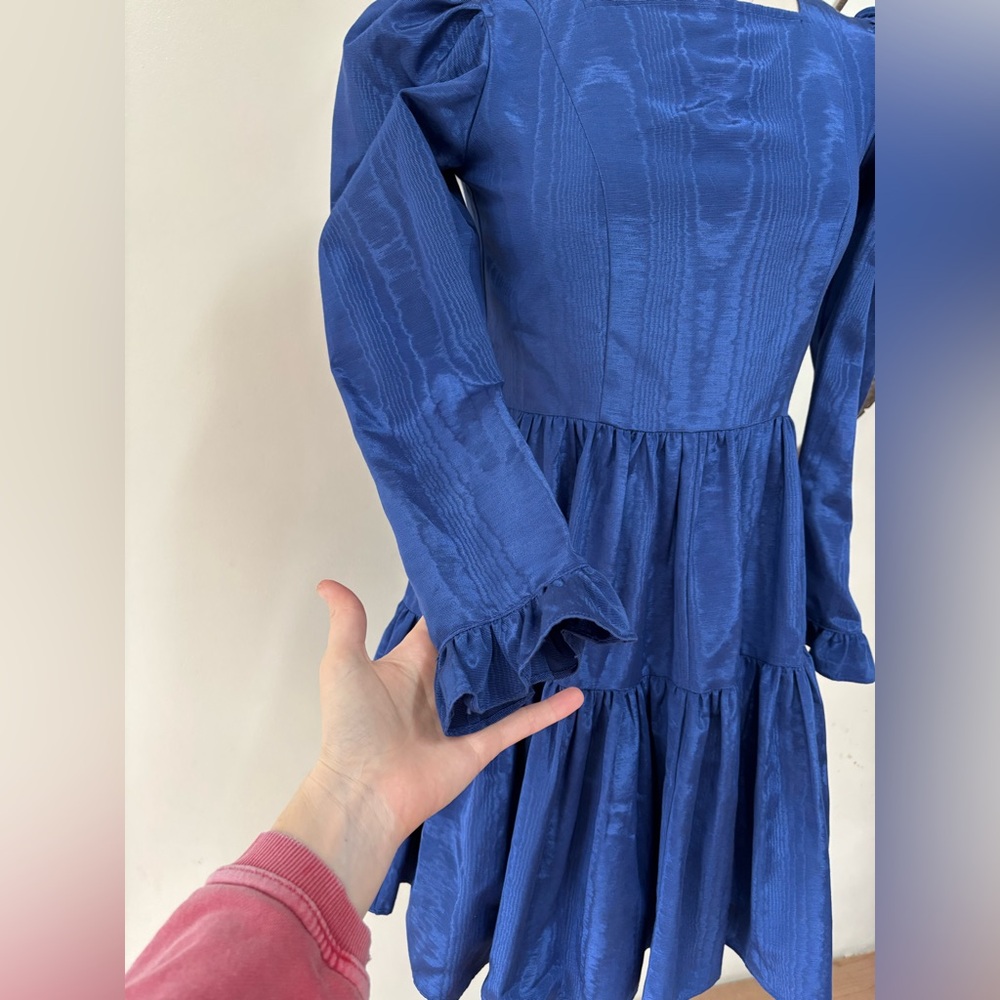 BATSHEVA blue puff long sleeve tiered cocktail dress S - Picture 3 of 7
